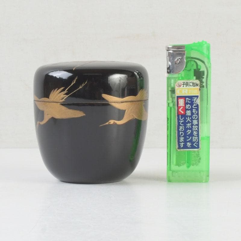 Black Lacquer Natsume Cranes Maki-e — Gengensai Authenticated Box