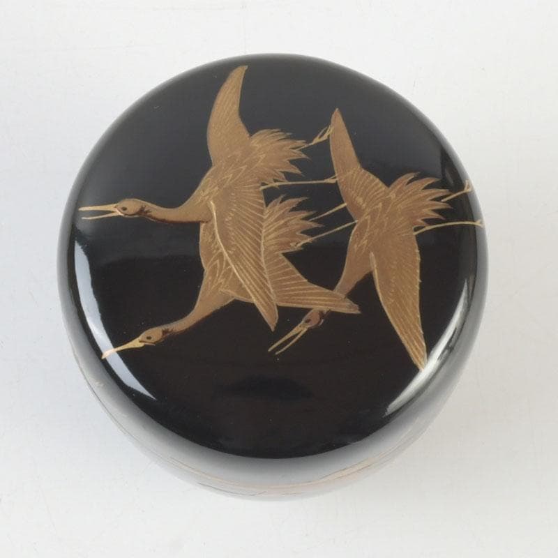 Black Lacquer Natsume Cranes Maki-e — Gengensai Authenticated Box