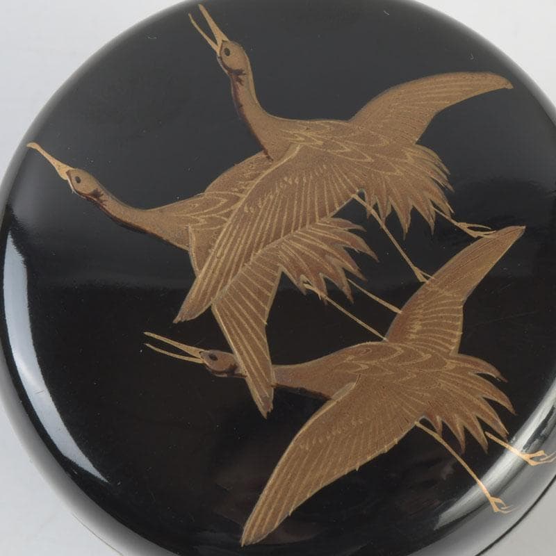 Black Lacquer Natsume Cranes Maki-e — Gengensai Authenticated Box
