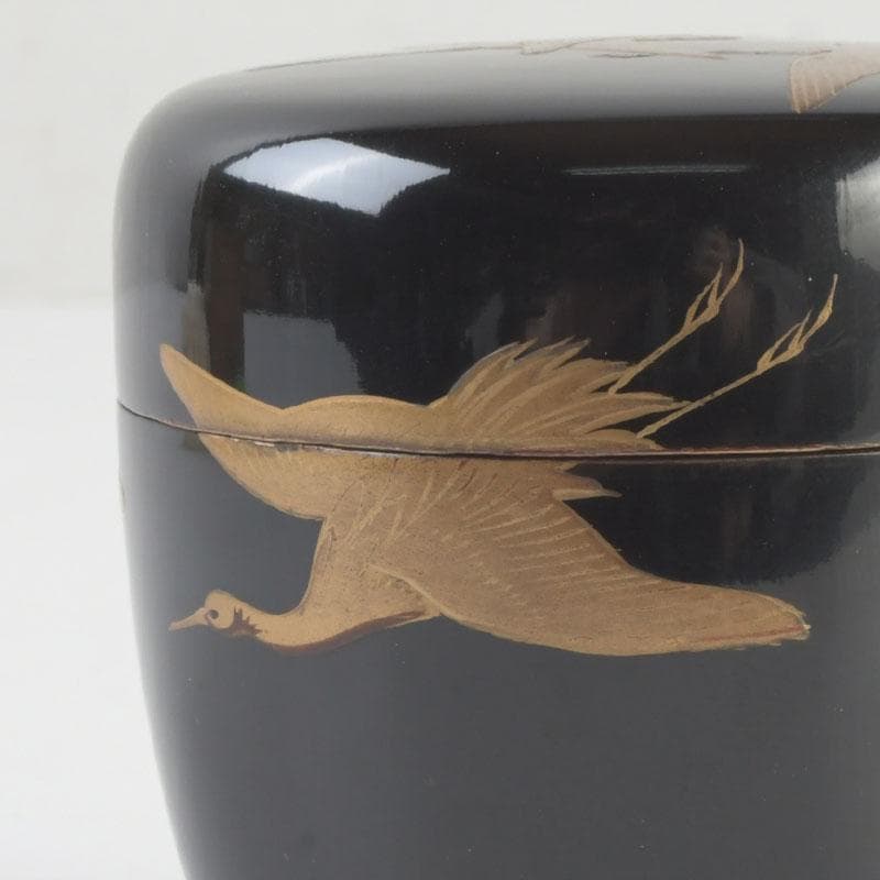 Black Lacquer Natsume Cranes Maki-e — Gengensai Authenticated Box