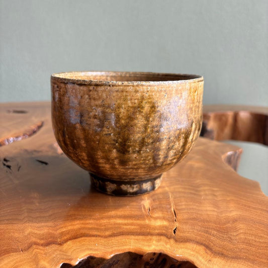 Amber-Glazed Matcha Chawan — Japanese Tea Bowl in Deep Golden Brown with Natural Earth Tones