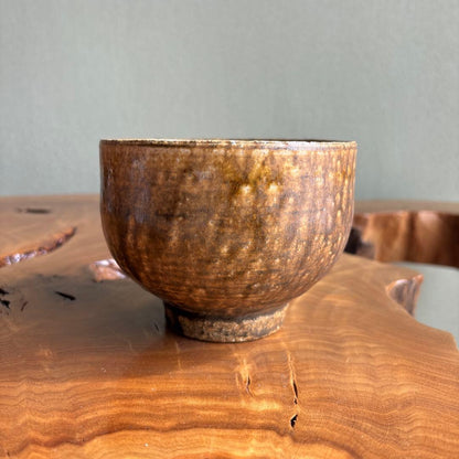Amber-Glazed Matcha Chawan — Japanese Tea Bowl in Deep Golden Brown with Natural Earth Tones