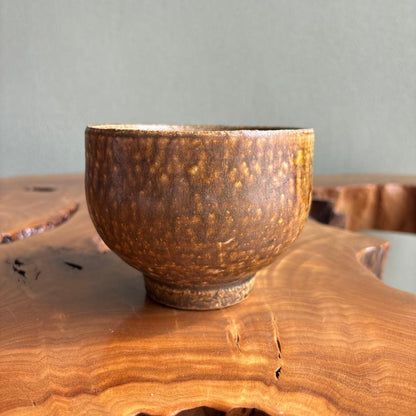 Amber-Glazed Matcha Chawan — Japanese Tea Bowl in Deep Golden Brown with Natural Earth Tones