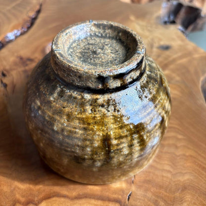 Amber-Glazed Matcha Chawan — Japanese Tea Bowl in Deep Golden Brown with Natural Earth Tones