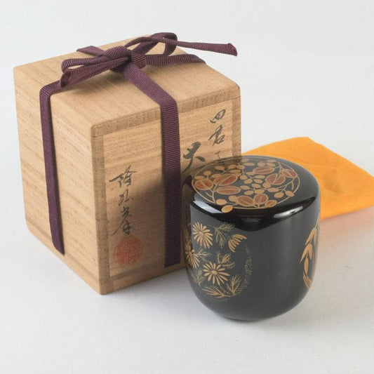 Maki-e Lacquer Natsume Tea Caddy — Four Gentlemen Motif by Iwakura Ryūsai