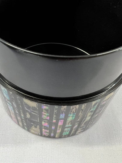 Raden Mother-of-Pearl Chrysanthemum Naka-Tsugi by Kitajima Shoho — Iridescent Shell Mosaic Tea Caddy