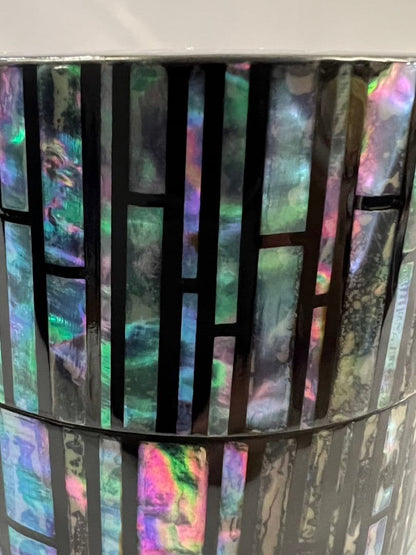 Raden Mother-of-Pearl Chrysanthemum Naka-Tsugi by Kitajima Shoho — Iridescent Shell Mosaic Tea Caddy