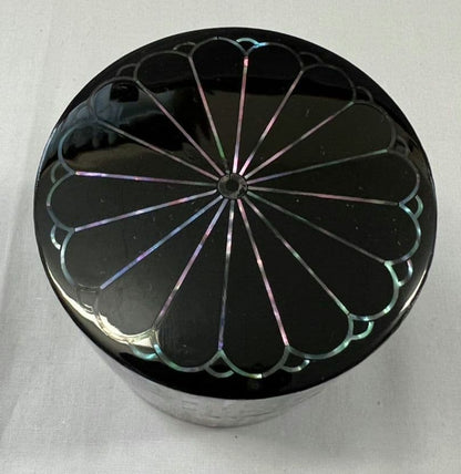 Raden Mother-of-Pearl Chrysanthemum Naka-Tsugi by Kitajima Shoho — Iridescent Shell Mosaic Tea Caddy
