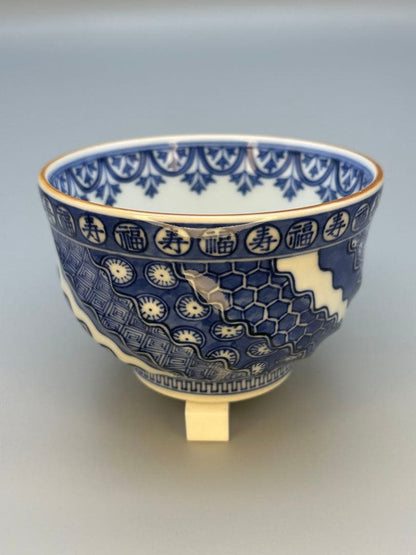 Miura Chikusen Shonzui Chawan Kyo Ware Tea Bowl Sometsuke Blue White Porcelain Japanese Tea Ceremony Signed Tomobako