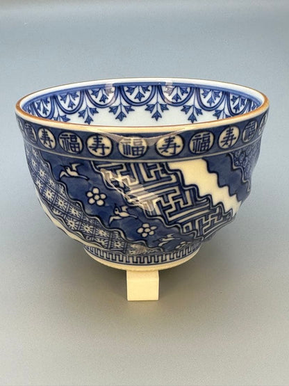 Miura Chikusen Shonzui Chawan Kyo Ware Tea Bowl Sometsuke Blue White Porcelain Japanese Tea Ceremony Signed Tomobako