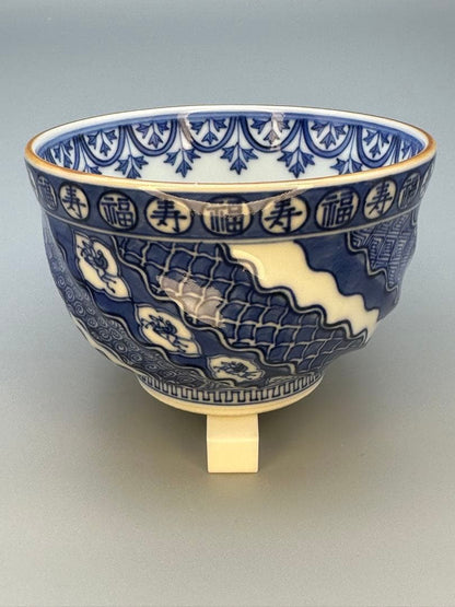 Miura Chikusen Shonzui Chawan Kyo Ware Tea Bowl Sometsuke Blue White Porcelain Japanese Tea Ceremony Signed Tomobako