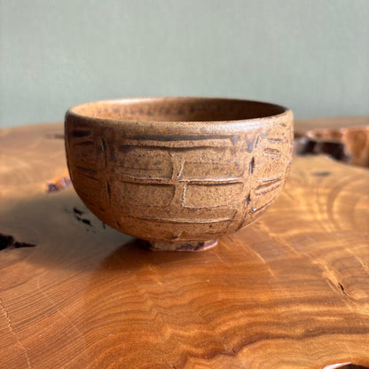 Tawara Chawan with Carved Floral Medallions — Japanese Tea Bowl