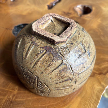 Tawara Chawan with Carved Floral Medallions — Japanese Tea Bowl