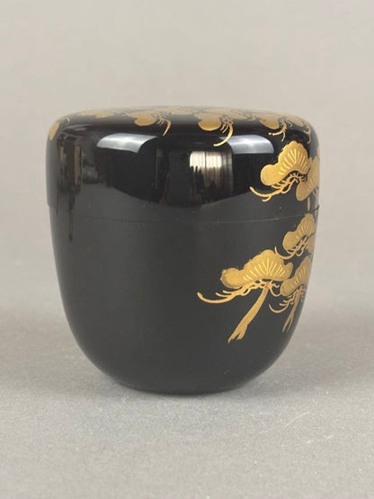 Wajima-nuri Natsume 'Oi-Matsu' by Hogetsu - Gold Maki-e Old Pine Tea Caddy