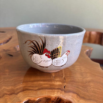 Rakuzan Kiln Iro-e Rooster Matcha Bowl - Japanese Crackle Glaze Chawan