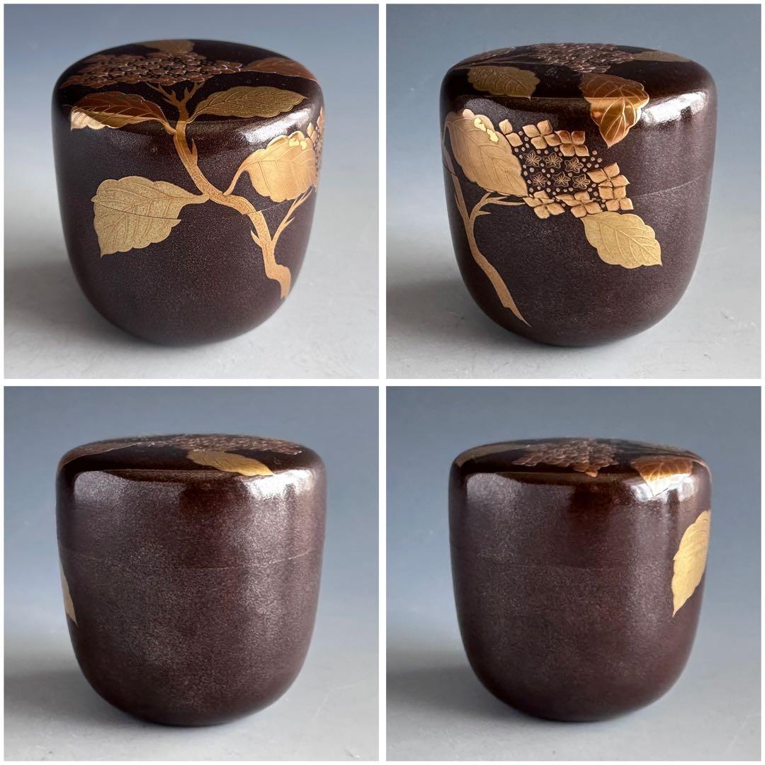Gin-sabi Lacquer O-Natsume — Hydrangea Maki-e, Yoshida Kasei