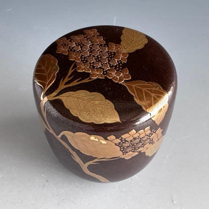 Gin-sabi Lacquer O-Natsume — Hydrangea Maki-e, Yoshida Kasei
