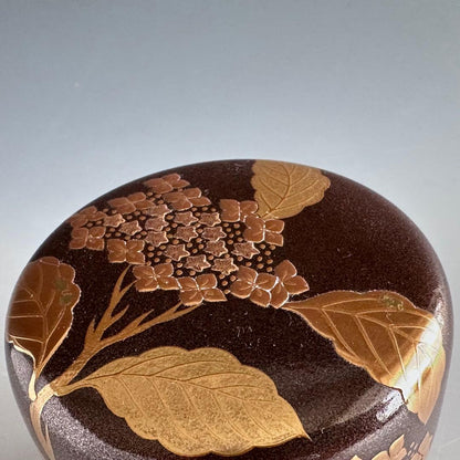 Gin-sabi Lacquer O-Natsume — Hydrangea Maki-e, Yoshida Kasei