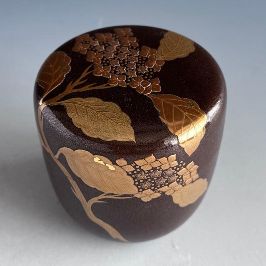 Gin-sabi Lacquer O-Natsume — Hydrangea Maki-e, Yoshida Kasei