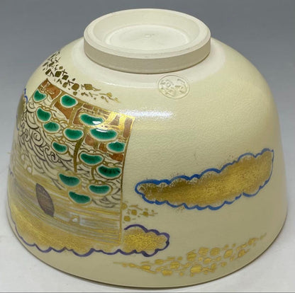 Iro-e Suma Akashi Chawan by Wada Myozan | Kyo-yaki Overglaze Landscape Tea Bowl