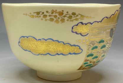 Iro-e Suma Akashi Chawan by Wada Myozan | Kyo-yaki Overglaze Landscape Tea Bowl