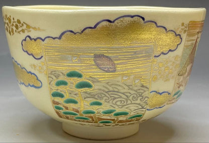 Iro-e Suma Akashi Chawan by Wada Myozan | Kyo-yaki Overglaze Landscape Tea Bowl
