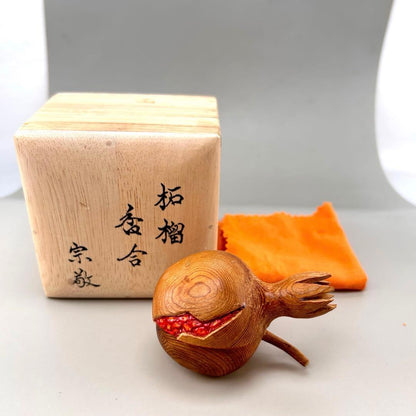 Wajima Lacquer Pomegranate Kogo Pair by Soukei — Carved Wood Incense Box