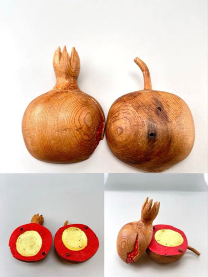 Wajima Lacquer Pomegranate Kogo Pair by Soukei — Carved Wood Incense Box