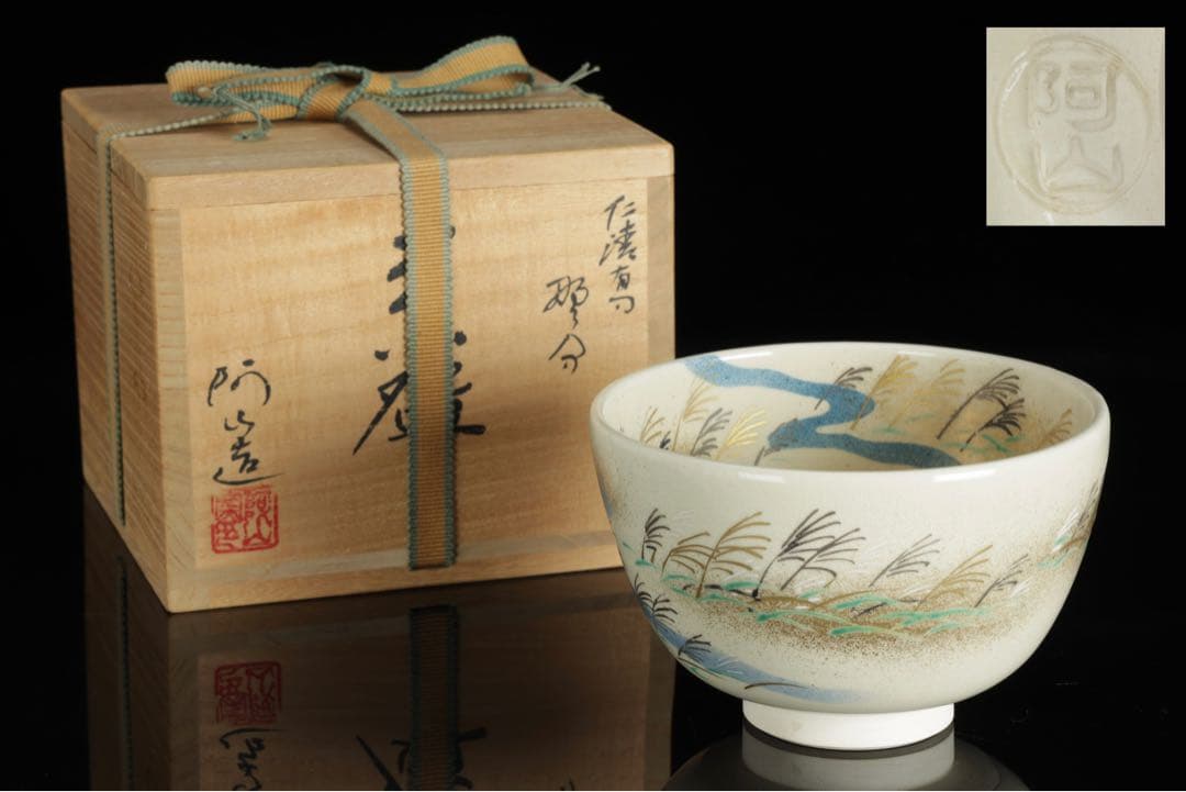 Tsuuji Azan Ninsei-Utsushi Nowaki Tea Bowl — Kyo-yaki Autumn Storm Chawan with Tomobako