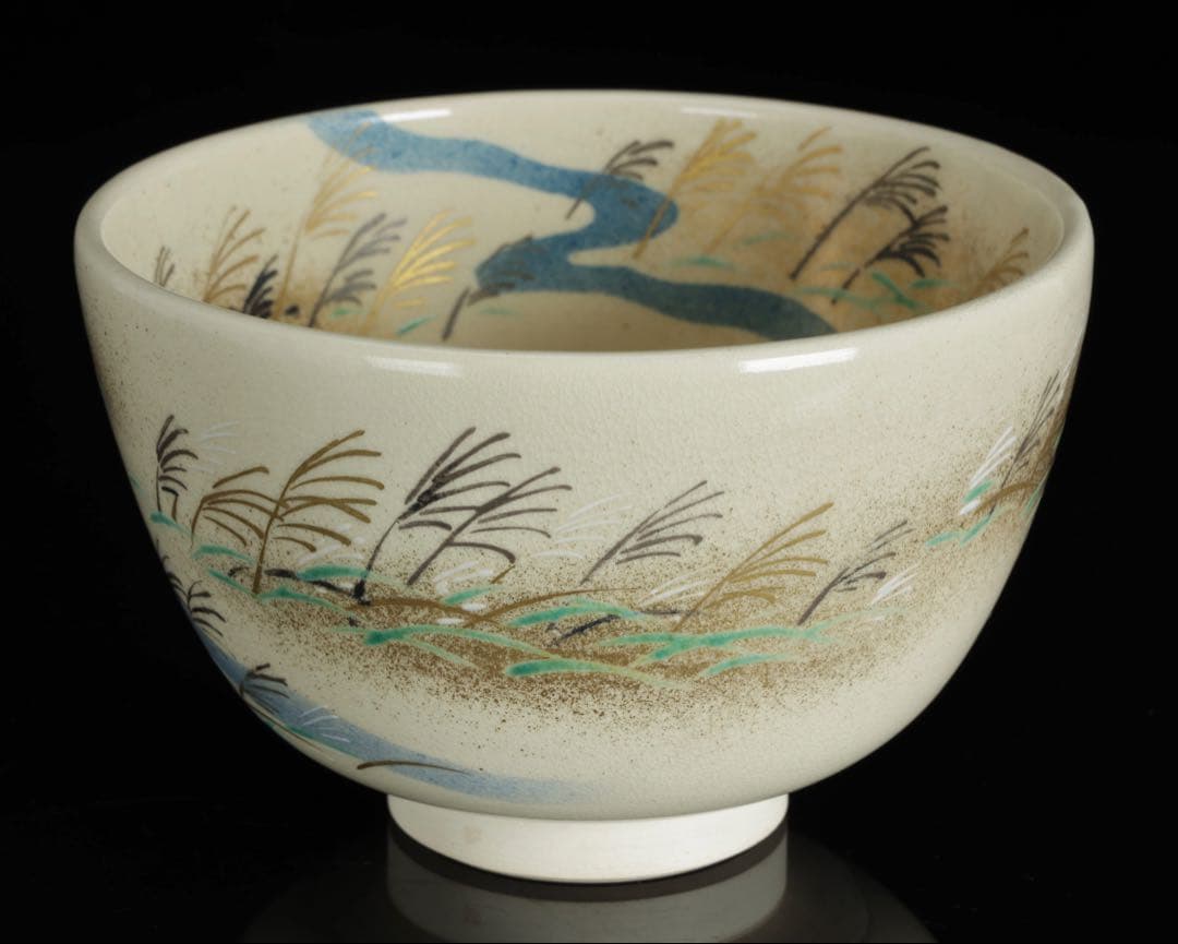 Tsuuji Azan Ninsei-Utsushi Nowaki Tea Bowl — Kyo-yaki Autumn Storm Chawan with Tomobako