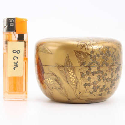Four Seasons Gold Maki-e Hira-Natsume by Kuze Soshun - Lacquer Tea Caddy with Nashiji
