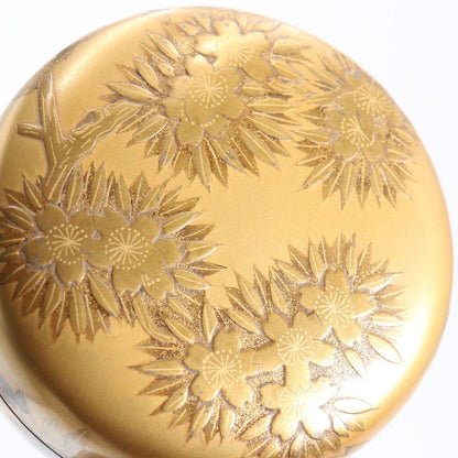 Four Seasons Gold Maki-e Hira-Natsume by Kuze Soshun - Lacquer Tea Caddy with Nashiji