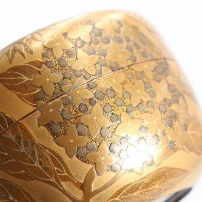 Four Seasons Gold Maki-e Hira-Natsume by Kuze Soshun - Lacquer Tea Caddy with Nashiji