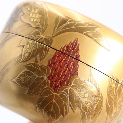 Four Seasons Gold Maki-e Hira-Natsume by Kuze Soshun - Lacquer Tea Caddy with Nashiji