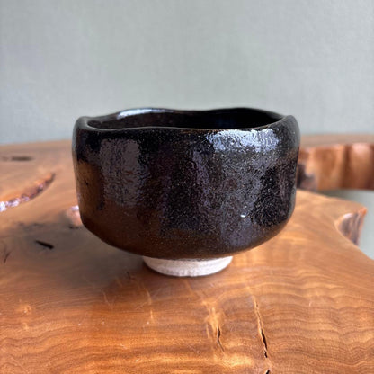 Kuro-Raku Chawan 'Saru' — Gold Zodiac Calligraphy by Kawasaki Waraku