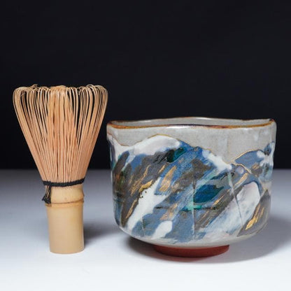 Eiraku Sokuzen XVI Kenzan-Style Snow Peak Chawan — Senke Jisshoku Tea Bowl