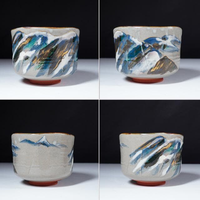 Eiraku Sokuzen XVI Kenzan-Style Snow Peak Chawan — Senke Jisshoku Tea Bowl