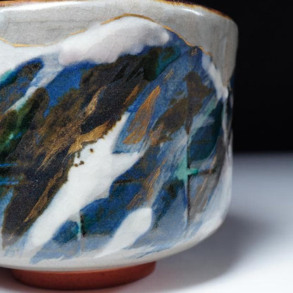 Eiraku Sokuzen XVI Kenzan-Style Snow Peak Chawan — Senke Jisshoku Tea Bowl