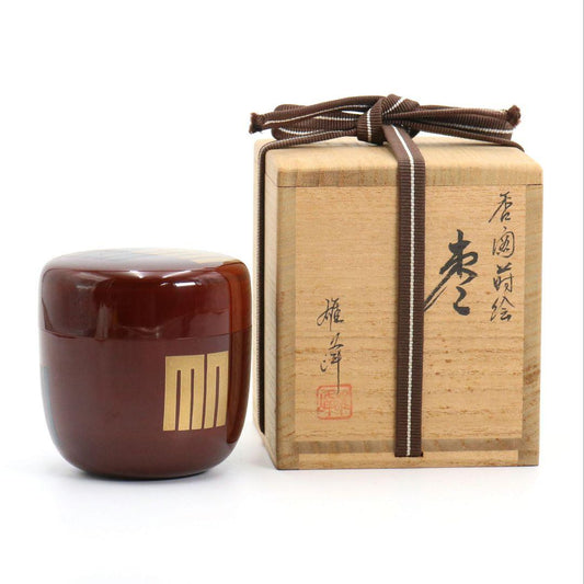 Sakashita Yuho Genji-ko Maki-e Oo-Natsume | Tame-Nuri Lacquer Tea Caddy | Signed Tomobako