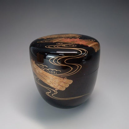 Wajima Lacquer Natsume — Hanaikada Autumn Maple Gold Maki-e, Signed Box