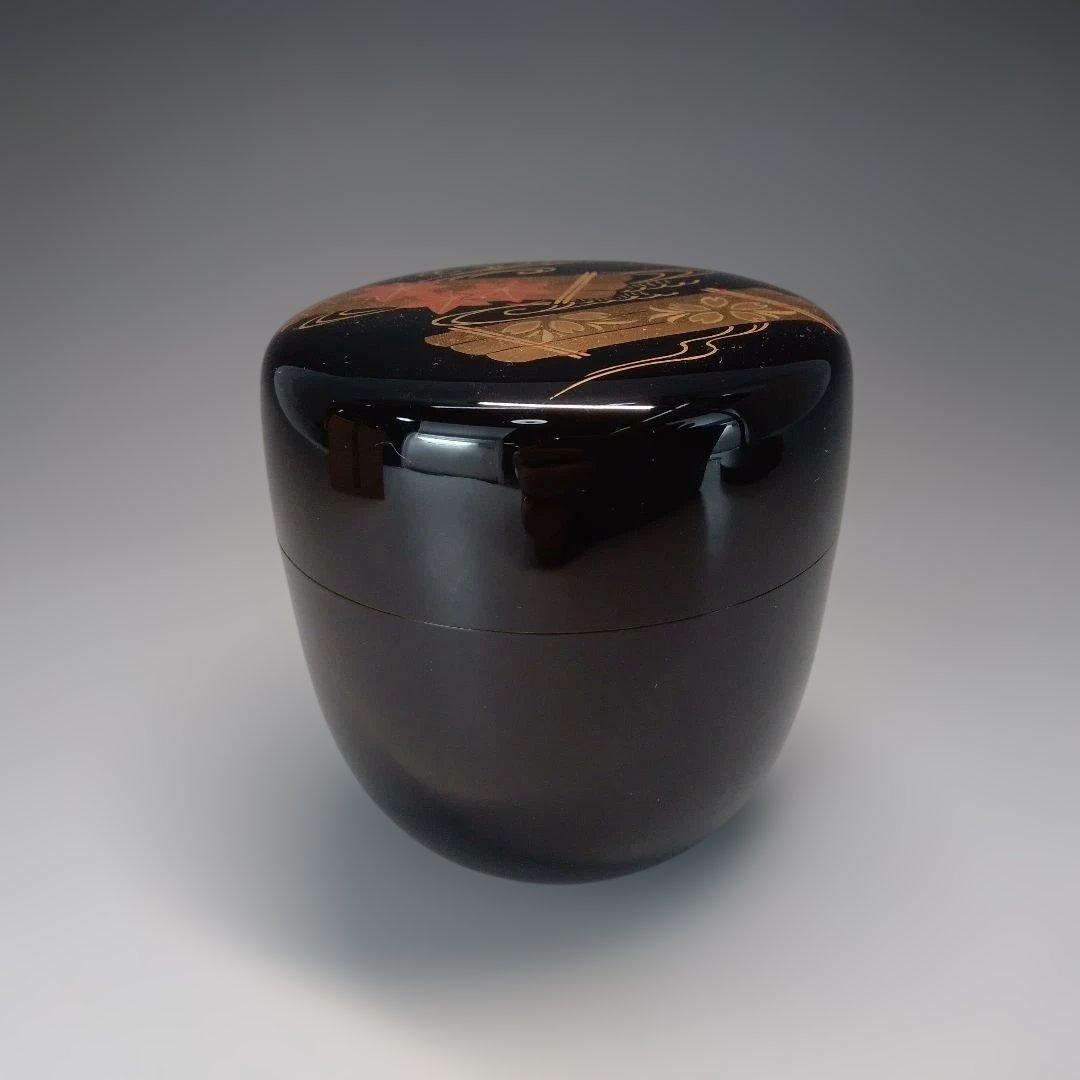 Wajima Lacquer Natsume — Hanaikada Autumn Maple Gold Maki-e, Signed Box