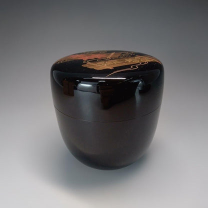 Wajima Lacquer Natsume — Hanaikada Autumn Maple Gold Maki-e, Signed Box