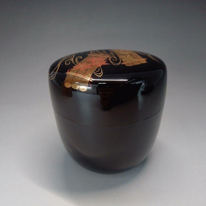 Wajima Lacquer Natsume — Hanaikada Autumn Maple Gold Maki-e, Signed Box
