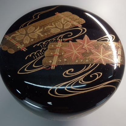 Wajima Lacquer Natsume — Hanaikada Autumn Maple Gold Maki-e, Signed Box