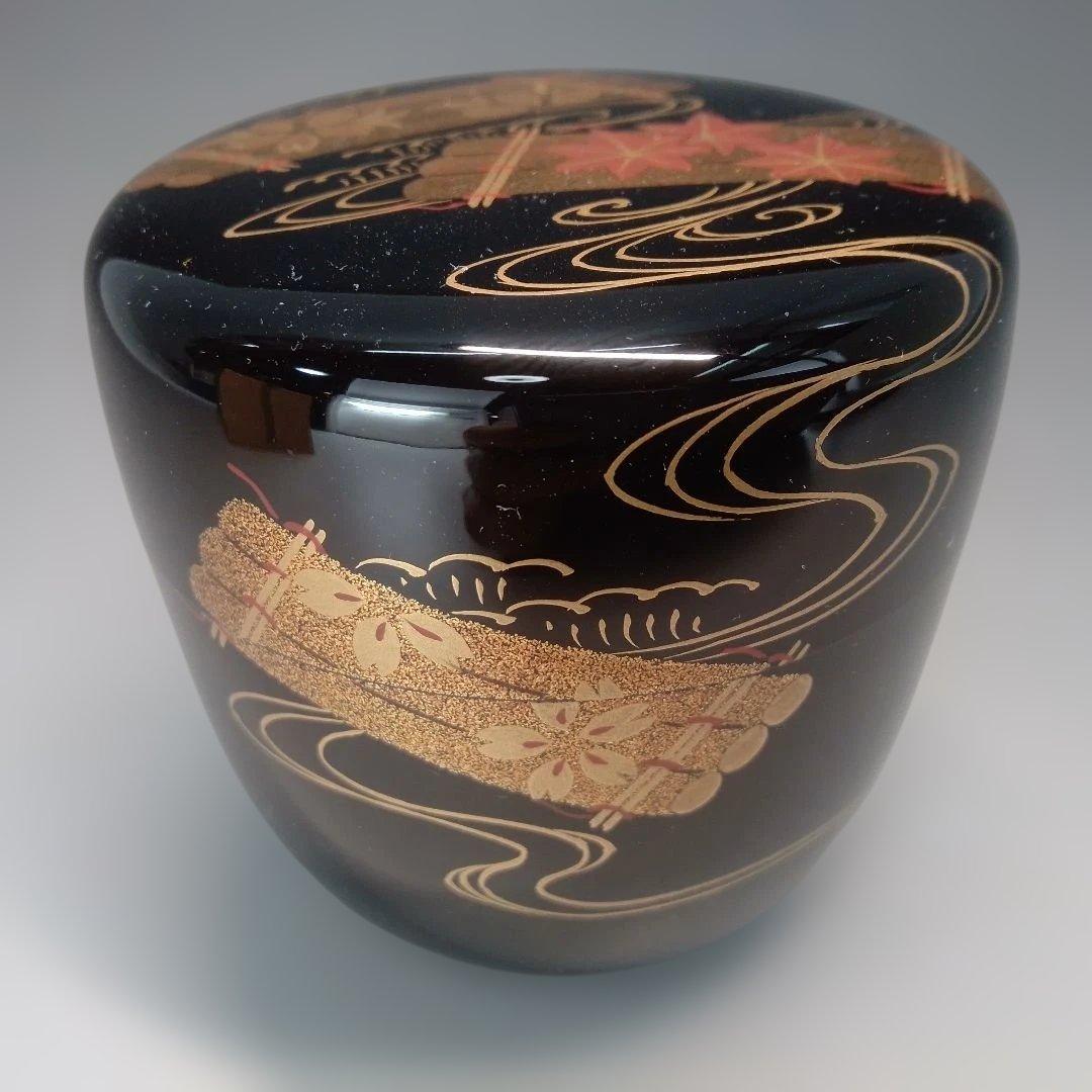 Wajima Lacquer Natsume — Hanaikada Autumn Maple Gold Maki-e, Signed Box