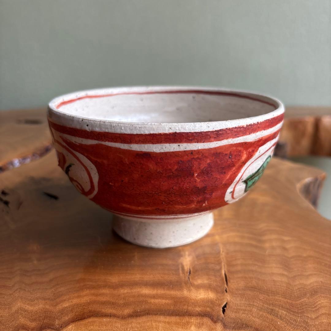 Aka-e Matcha Bowl Japanese Red Overglaze Chawan with Floral Motif — Folk Kiln, Tomobako