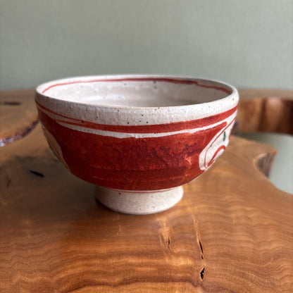 Aka-e Matcha Bowl Japanese Red Overglaze Chawan with Floral Motif — Folk Kiln, Tomobako
