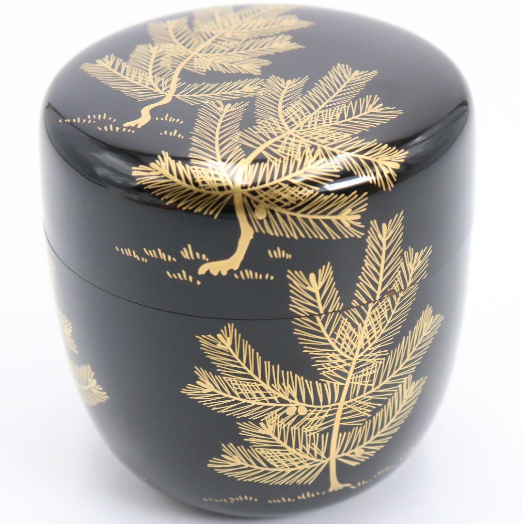 Sakurada Keishu — Young Pine Maki-e Natsume | Gold Nashiji Interior | Japanese Tea Caddy