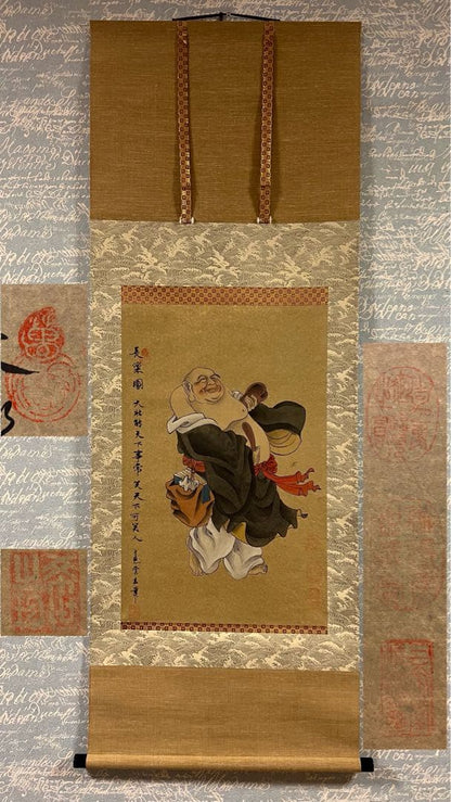 Hotei Laughing Buddha Hanging Scroll | Chōraku-zu | Seven Lucky Gods | Ink and Color Kakejiku