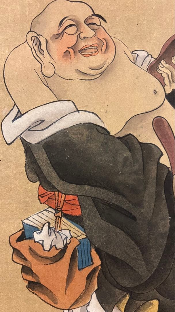 Hotei Laughing Buddha Hanging Scroll | Chōraku-zu | Seven Lucky Gods | Ink and Color Kakejiku
